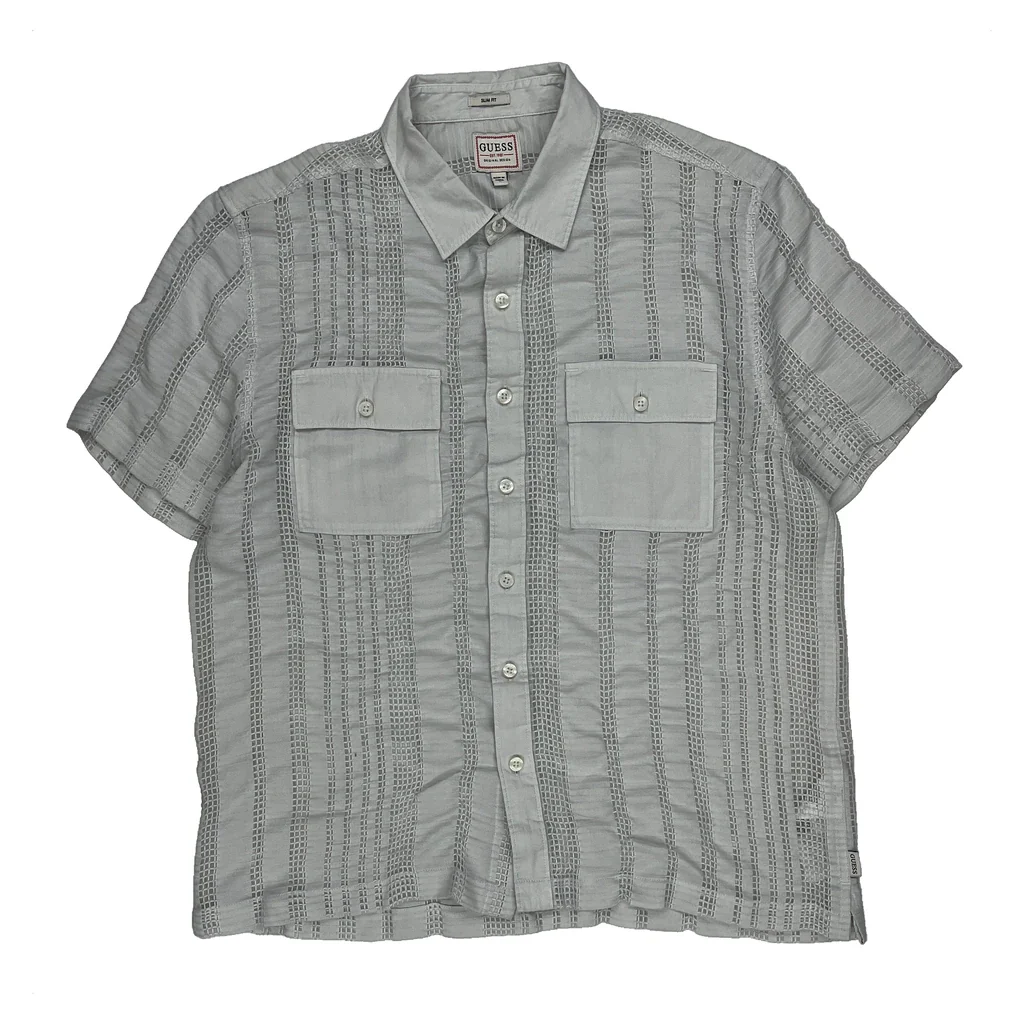 Guess Slim Fit Short Sleeve Shirt - Medium Grey Cotton