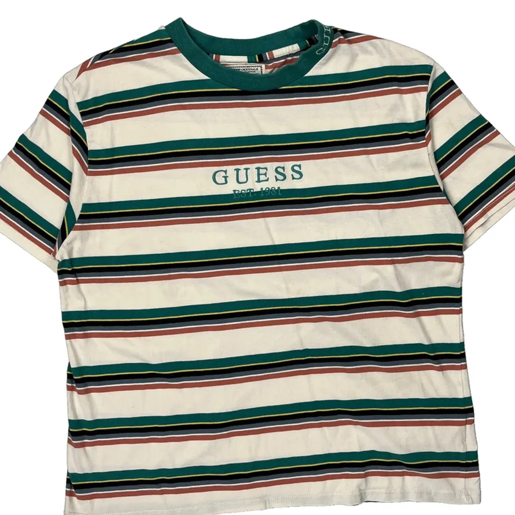 Guess Striped T-Shirt - Medium Cream Cotton - Image 4
