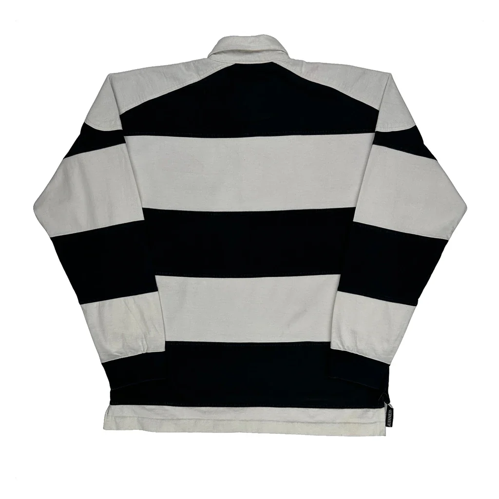 Guinness Striped Rugby Shirt - Medium Black & White Cotton - Image 2