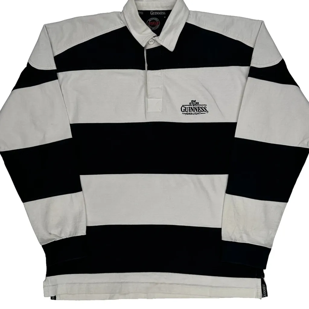 Guinness Striped Rugby Shirt - Medium Black & White Cotton - Image 4