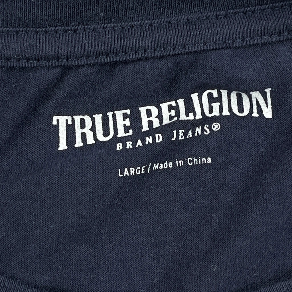 Guitar Player True Religion Graphic T-Shirt - Large Navy Cotton - Image 3