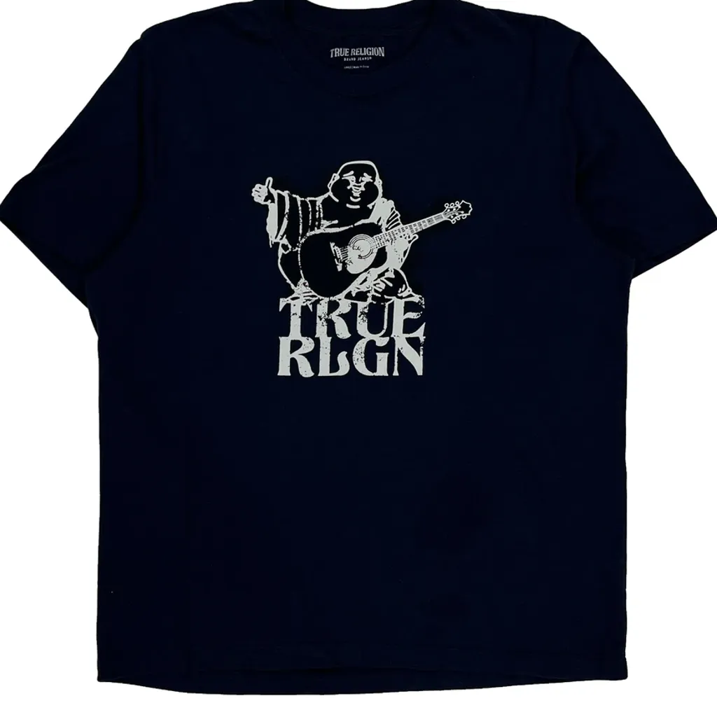 Guitar Player True Religion Graphic T-Shirt - Large Navy Cotton - Image 4