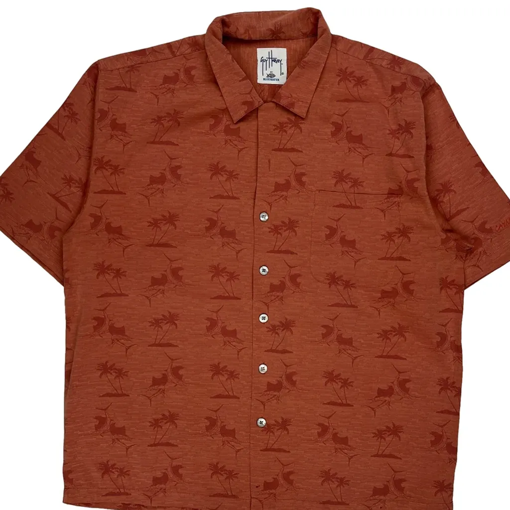 Guy Harvey Hawaiian Shirt - XL Brown Cotton - Image 6