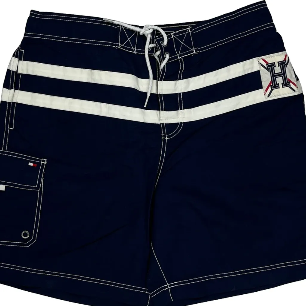 H Logo Tommy Hilfiger Striped Sport Shorts - X-Largew 10L Blue Nylon - Image 6
