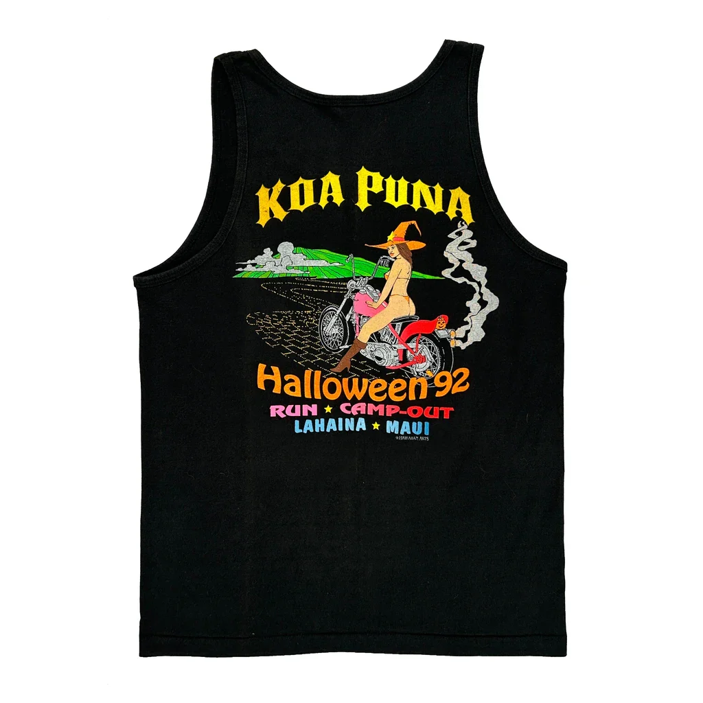 Halloween '92 Run Camp-Out Lahaina Maui Anvil Graphic Tank Top - Large Black Cotton - Image 2