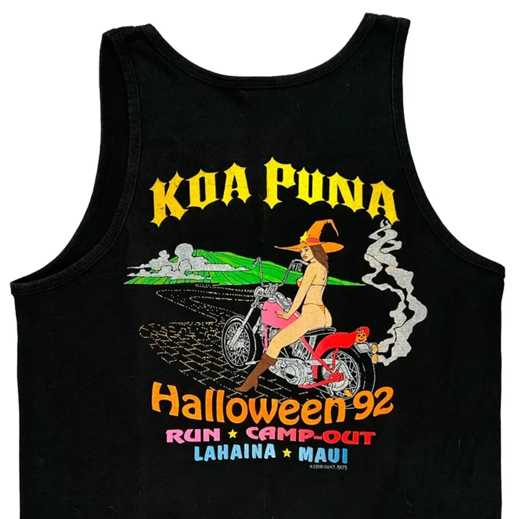 Halloween '92 Run Camp-Out Lahaina Maui Anvil Graphic Tank Top - Large Black Cotton - Image 6