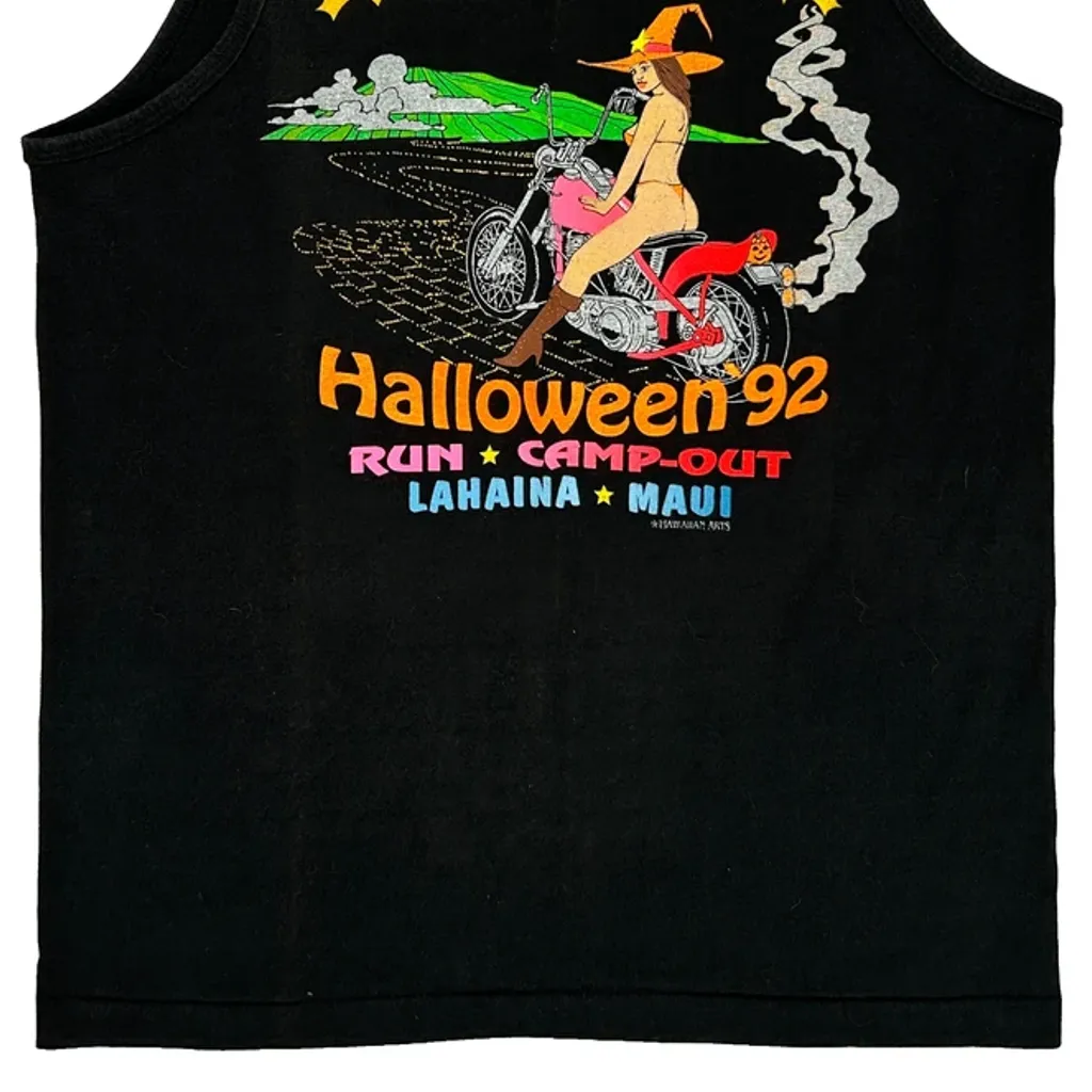 Halloween '92 Run Camp-Out Lahaina Maui Anvil Graphic Tank Top - Large Black Cotton - Image 7