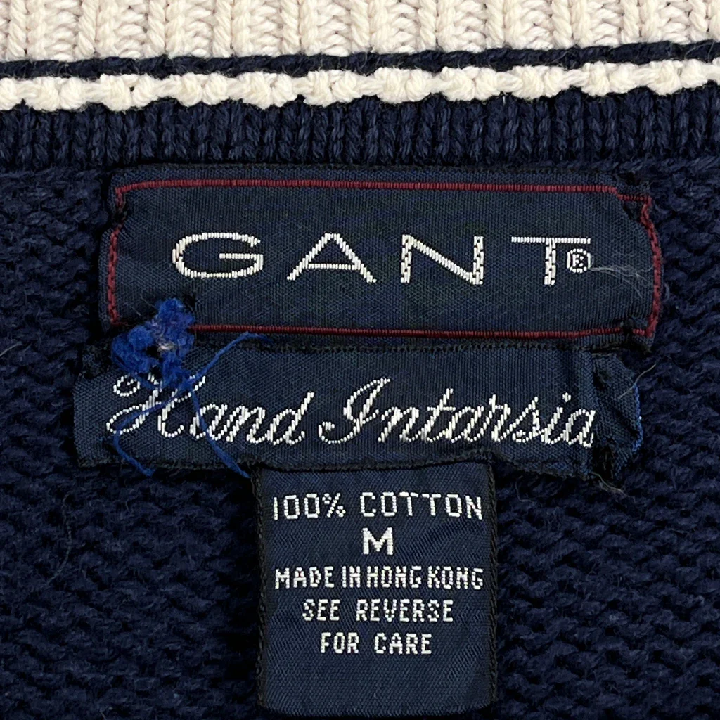 Hand Intarsia Gant Graphic Jumper - Medium Navy Cotton - Image 3