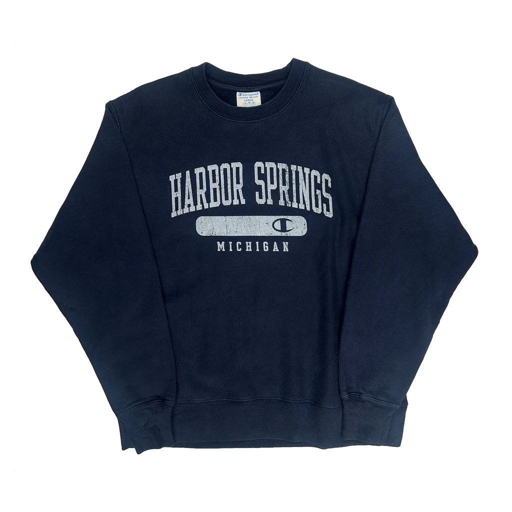 Harbor Springs Michigan Champion College Sweatshirt - Large Navy Cotton