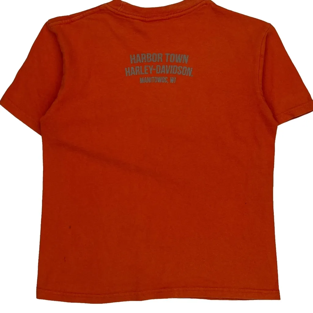 Harbor Town Harley-Davidson, Manitowoc, Wi Harley Davidson Graphic T-Shirt - Medium Orange Cotton - Image 6