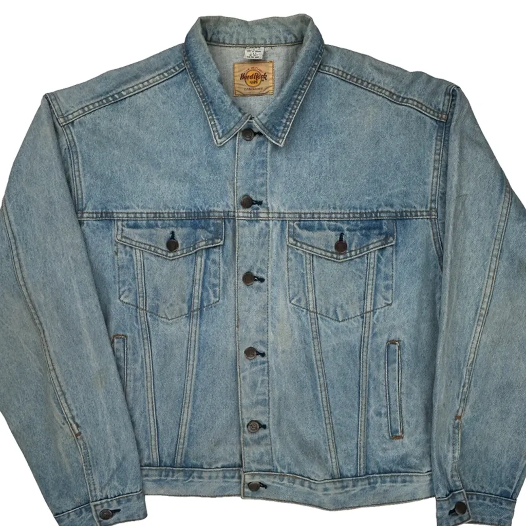 Hard Rock Cafe Graphic Denim Jacket - Large Blue Cotton - Image 4