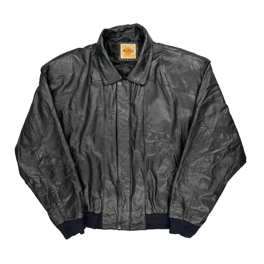 Hard Rock Cafe Leather Jacket - XL Black Leather