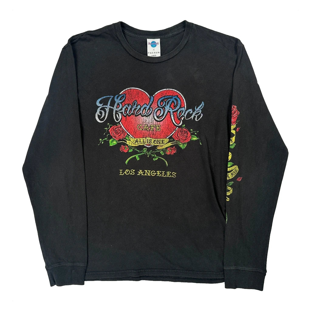 Hard Rock Cafe Graphic Long Sleeve T-Shirt - Large Black Cotton