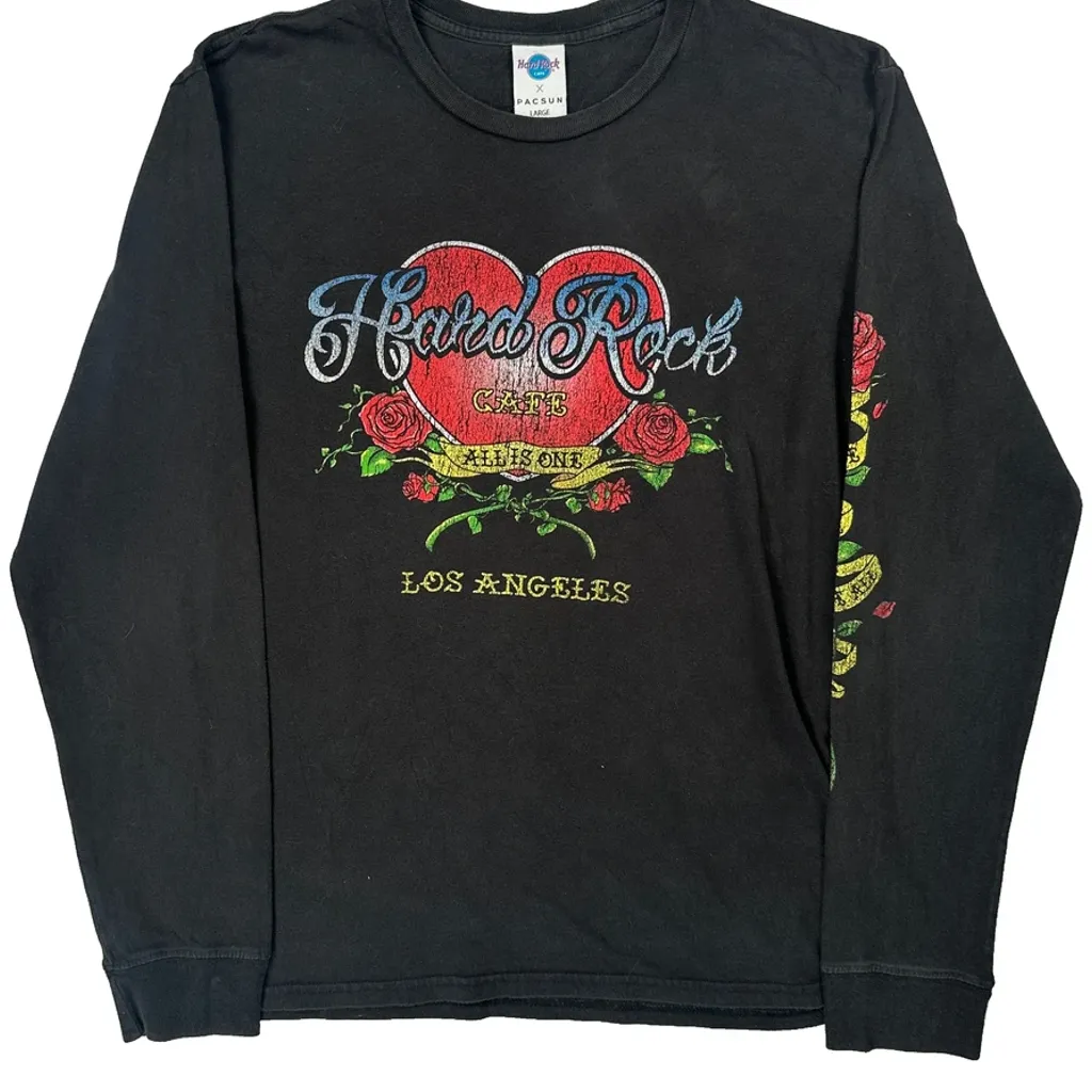 Hard Rock Cafe Graphic Long Sleeve T-Shirt - Large Black Cotton - Image 4