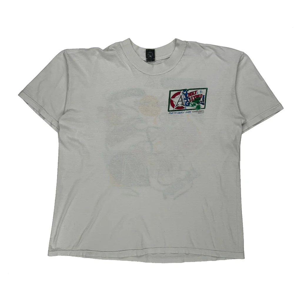 Hard Rock Cafe, Planet Hollywood, Senor Frogs Planet Hollywood Graphic T-Shirt - Large White Cotton