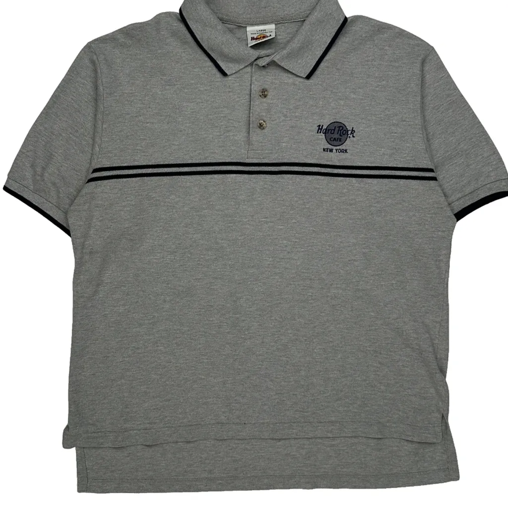 Hard Rock Cafe Striped Polo Shirt - Large Grey Cotton - Image 4