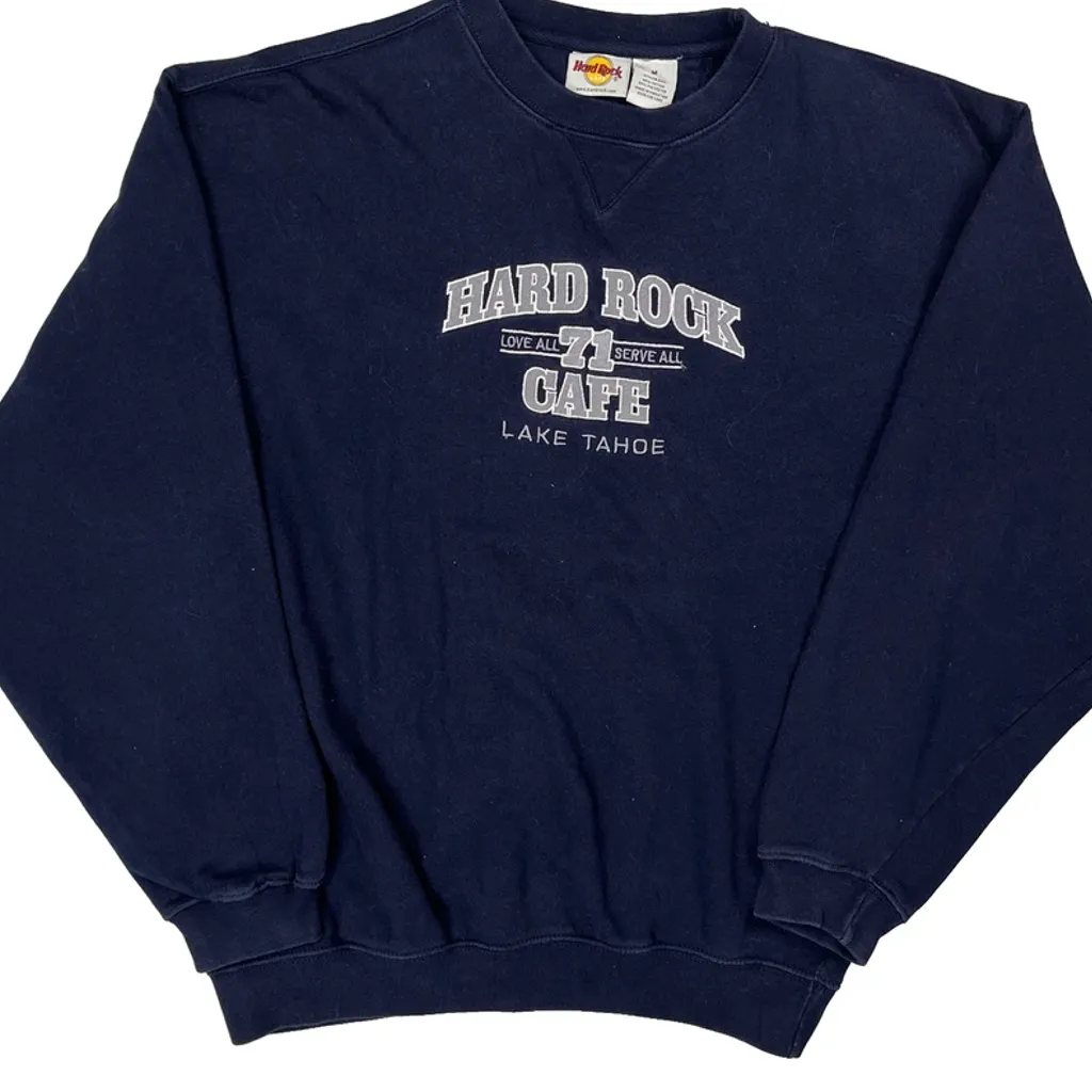 Hard Rock Cafe Graphic Sweatshirt - Medium Navy Cotton - Image 4
