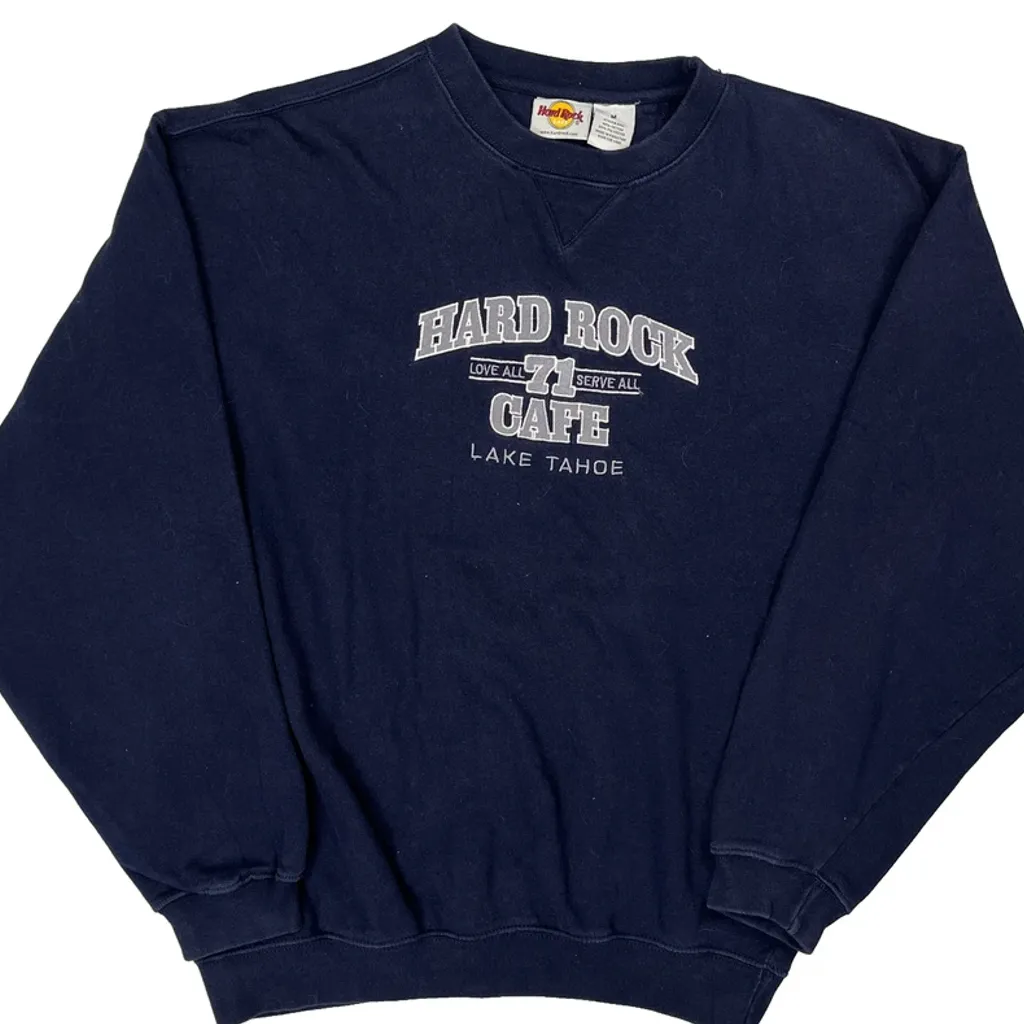 Hard Rock Cafe Graphic Sweatshirt - Medium Navy Cotton - Image 5