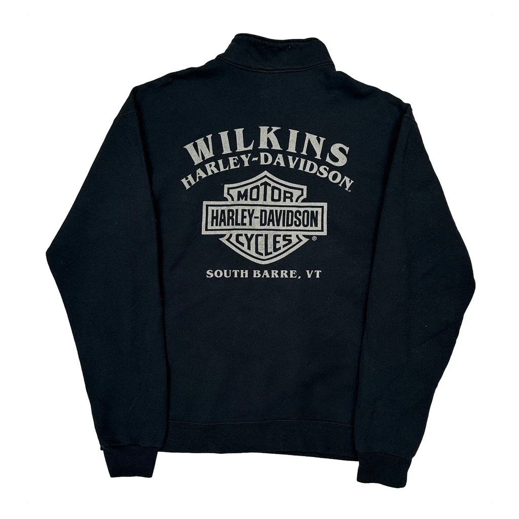 Harley Davidson 1/4 Zip - Medium Black Cotton - Image 2