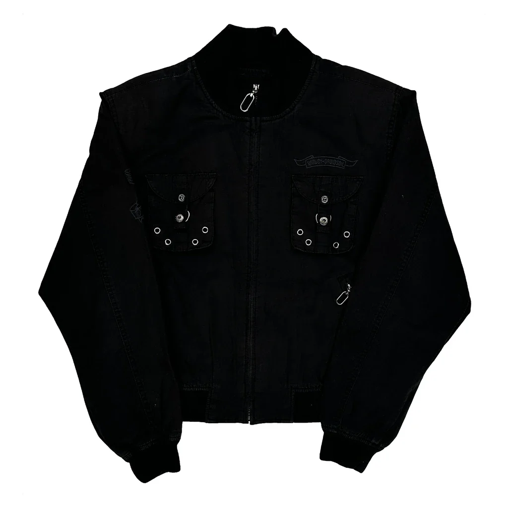 Harley Davidson Bomber Jacket - Large Black Cotton
