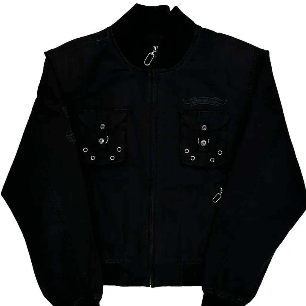 Harley Davidson Bomber Jacket - Large Black Cotton - Image 4