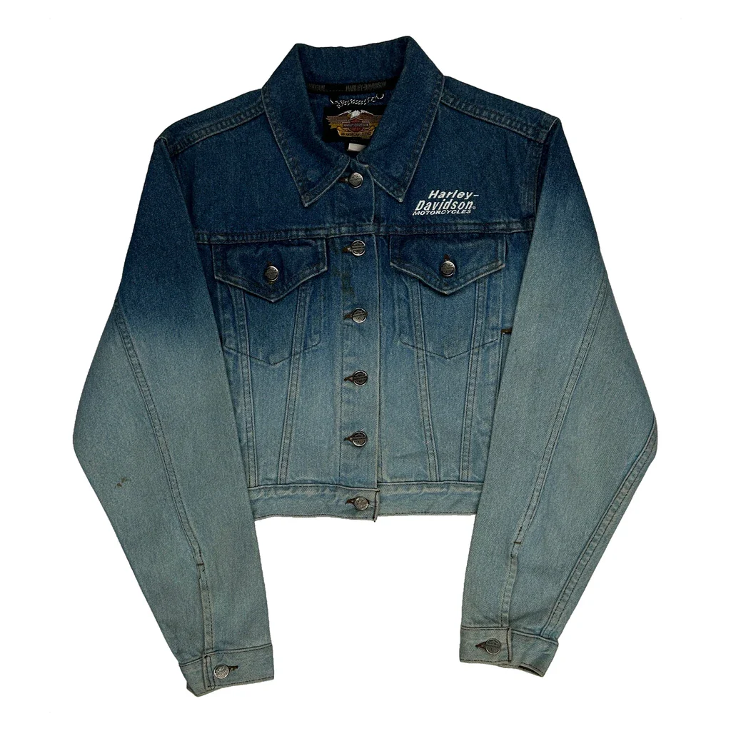 Harley Davidson Graphic Denim Jacket - Medium Blue Cotton