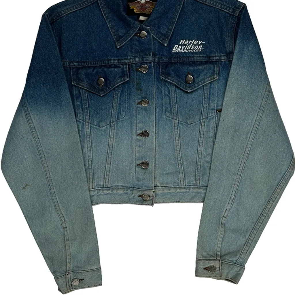 Harley Davidson Graphic Denim Jacket - Medium Blue Cotton - Image 5