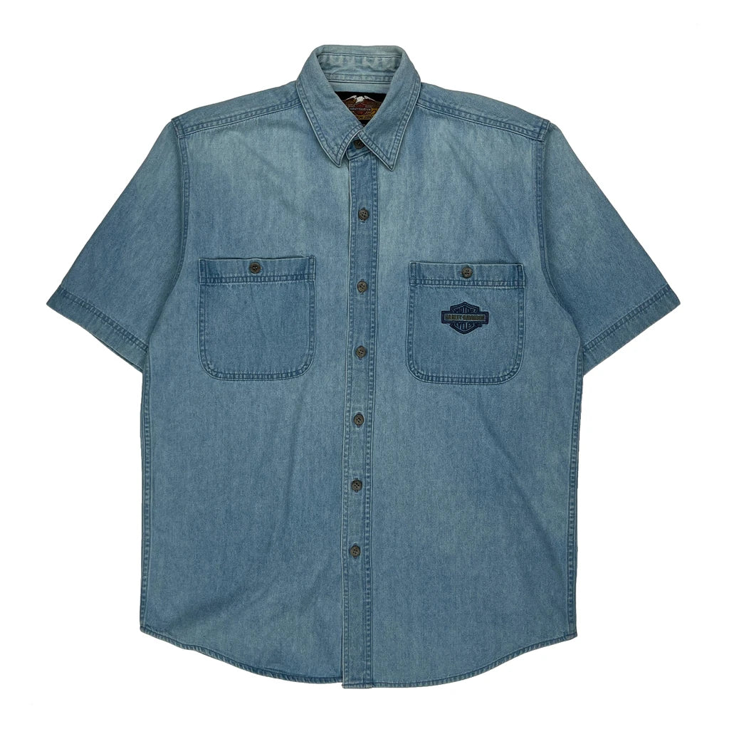 Harley Davidson Denim Shirt - Medium Blue Cotton
