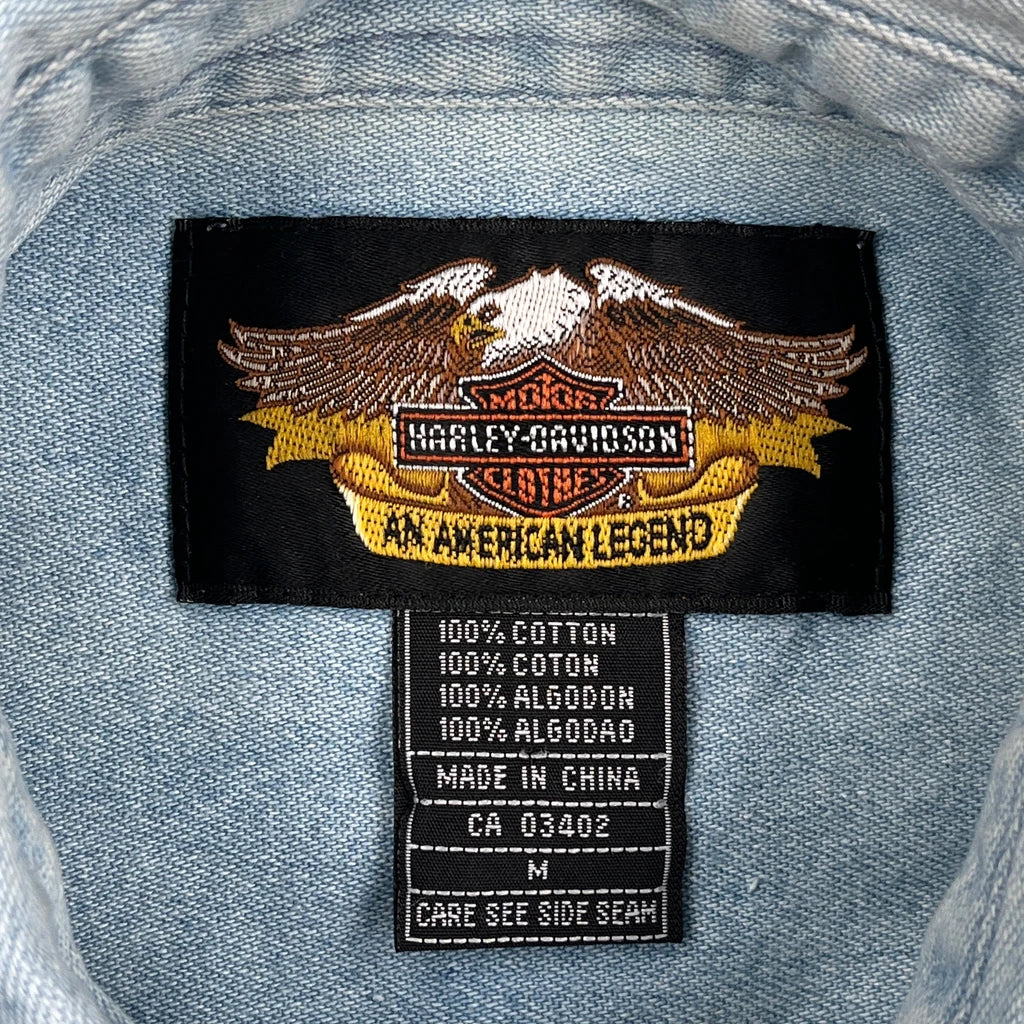 Harley Davidson Denim Shirt - Medium Blue Cotton - Image 3