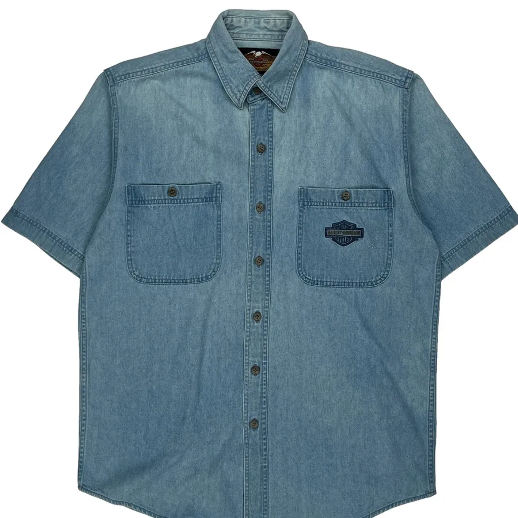 Harley Davidson Denim Shirt - Medium Blue Cotton - Image 4