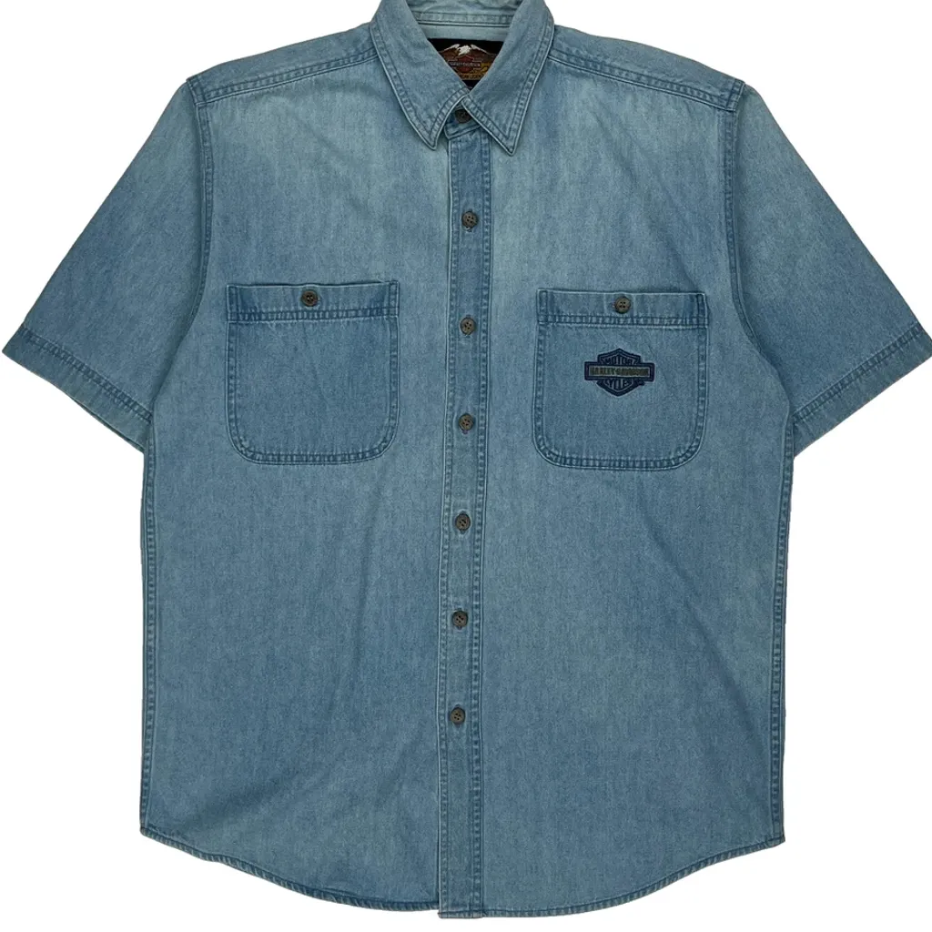 Harley Davidson Denim Shirt - Medium Blue Cotton - Image 5