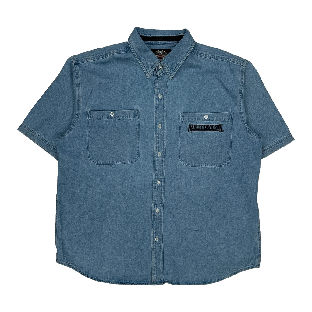 Harley Davidson Denim Shirt - XL Blue Cotton