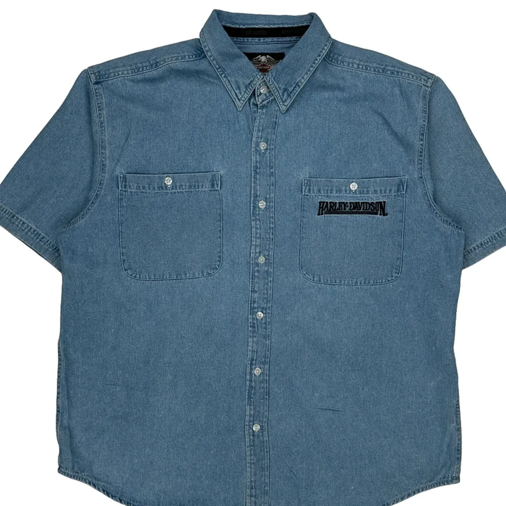 Harley Davidson Denim Shirt - XL Blue Cotton - Image 5