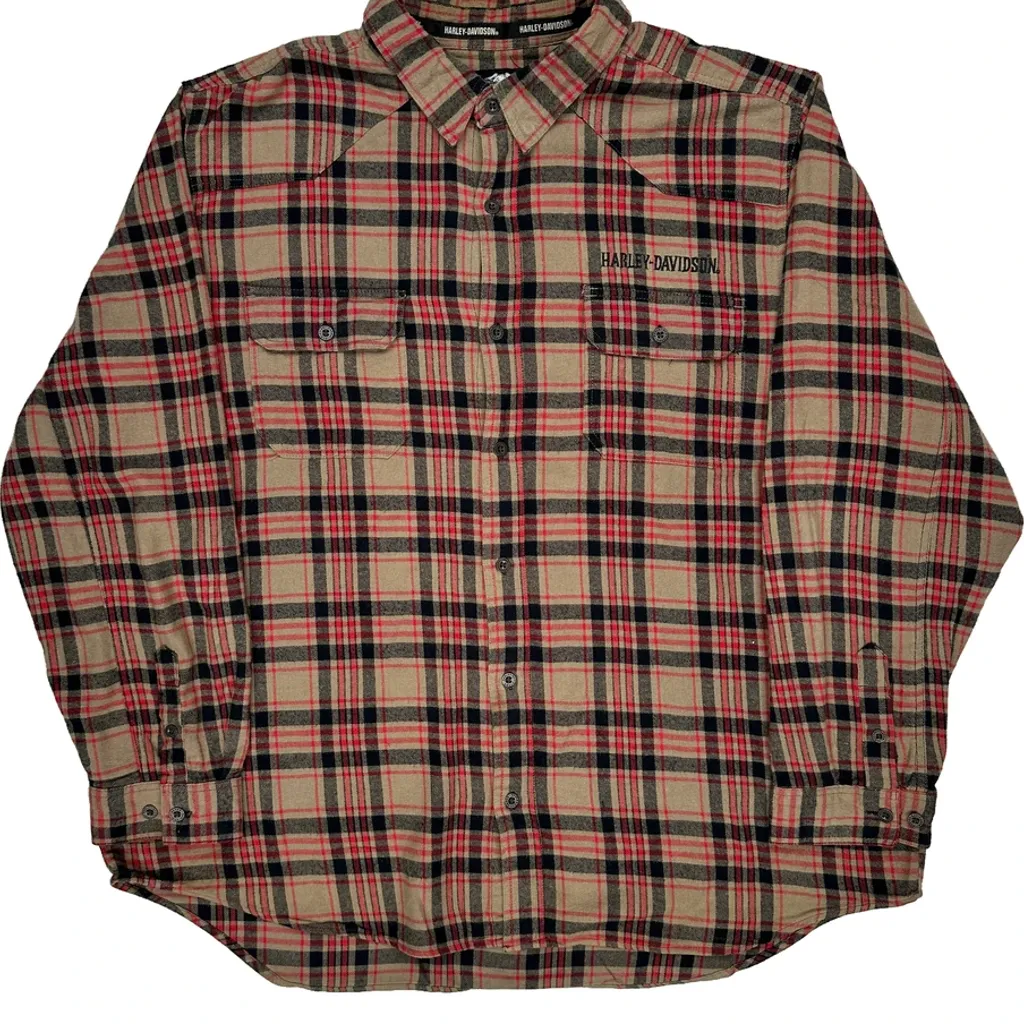 Harley Davidson Checked Flannel Shirt - 2XL Beige Cotton - Image 5