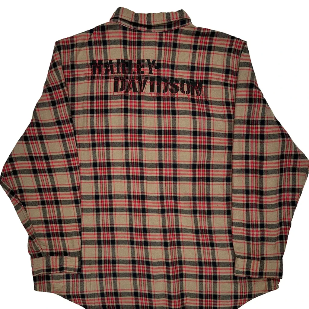 Harley Davidson Checked Flannel Shirt - 2XL Beige Cotton - Image 7