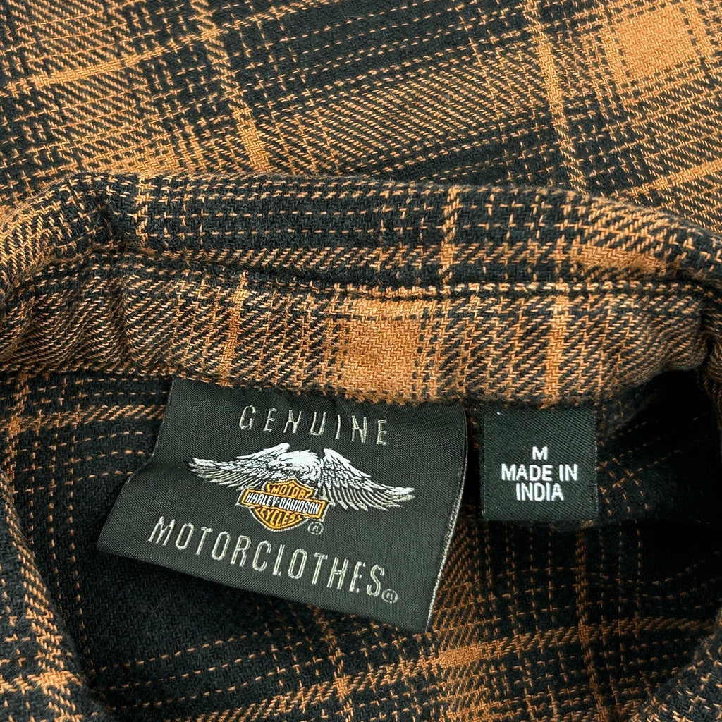 Harley Davidson Checked Flannel Shirt - Medium Brown Cotton - Image 3