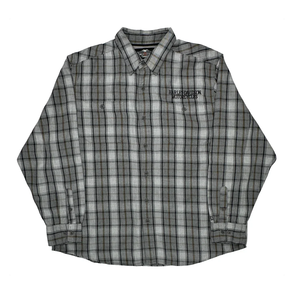 Harley Davidson Checked Flannel Shirt - 2XL Gray Cotton