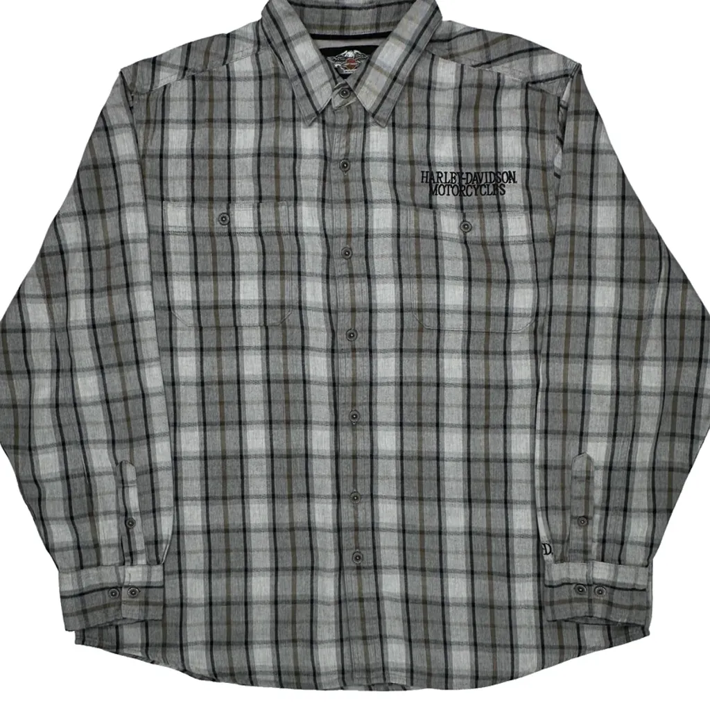 Harley Davidson Checked Flannel Shirt - 2XL Gray Cotton - Image 6