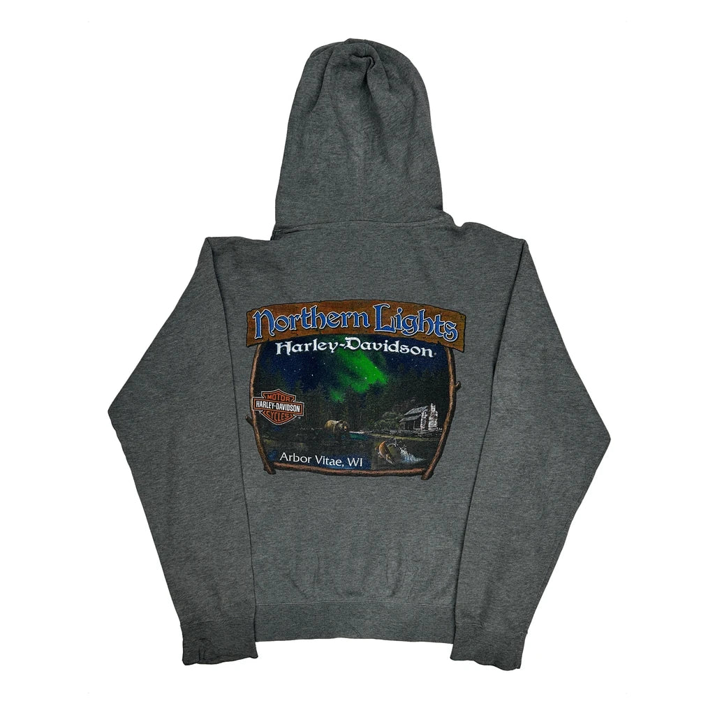 Harley Davidson Graphic Hoodie - Large Grey Cotton Blend - Image 2