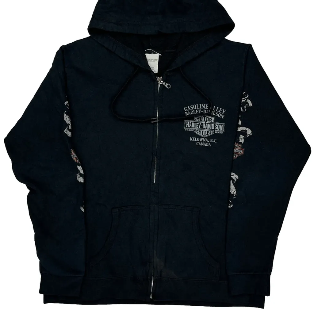 Harley Davidson Graphic Hoodie - Large Black Cotton Blend - Image 4