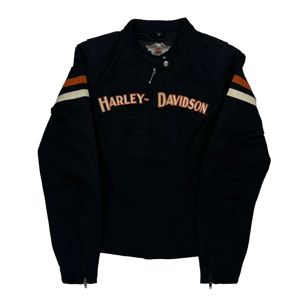 Harley Davidson Spellout Jacket - Small Black Cotton