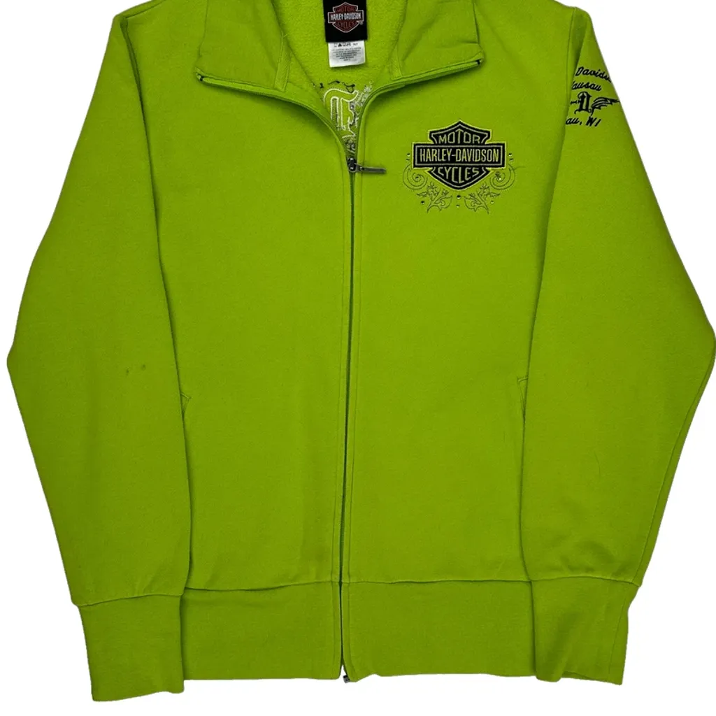 Harley Davidson Graphic Jacket - Large Green Cotton Blend - Image 5