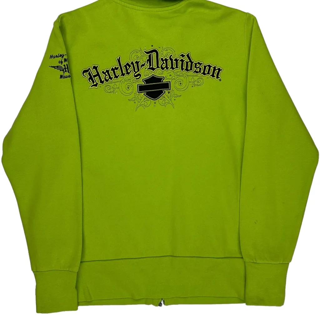 Harley Davidson Graphic Jacket - Large Green Cotton Blend - Image 6
