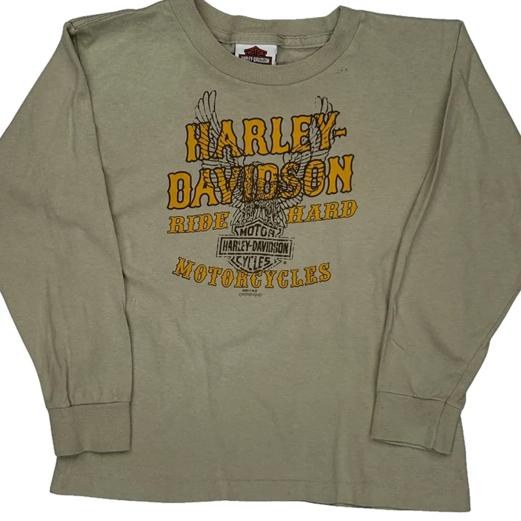 Age 10 Harley Davidson Graphic Long Sleeve T-Shirt - Small Beige Cotton - Image 5