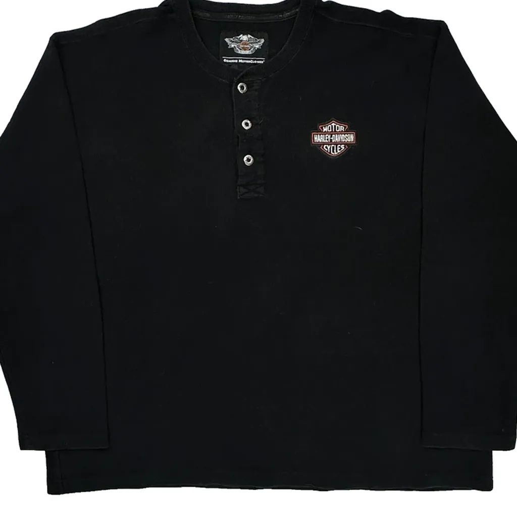Harley Davidson Henley Long Sleeve T-Shirt - XL Black Cotton - Image 4