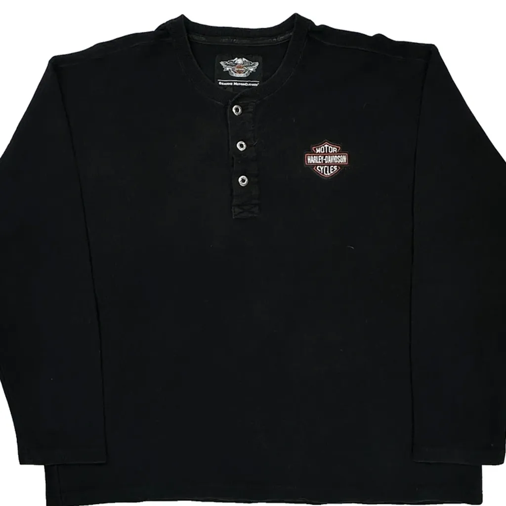 Harley Davidson Henley Long Sleeve T-Shirt - XL Black Cotton - Image 5
