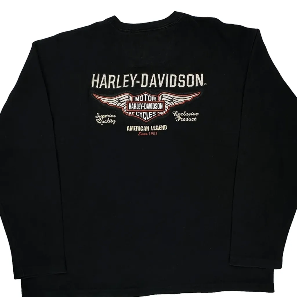 Harley Davidson Henley Long Sleeve T-Shirt - XL Black Cotton - Image 6
