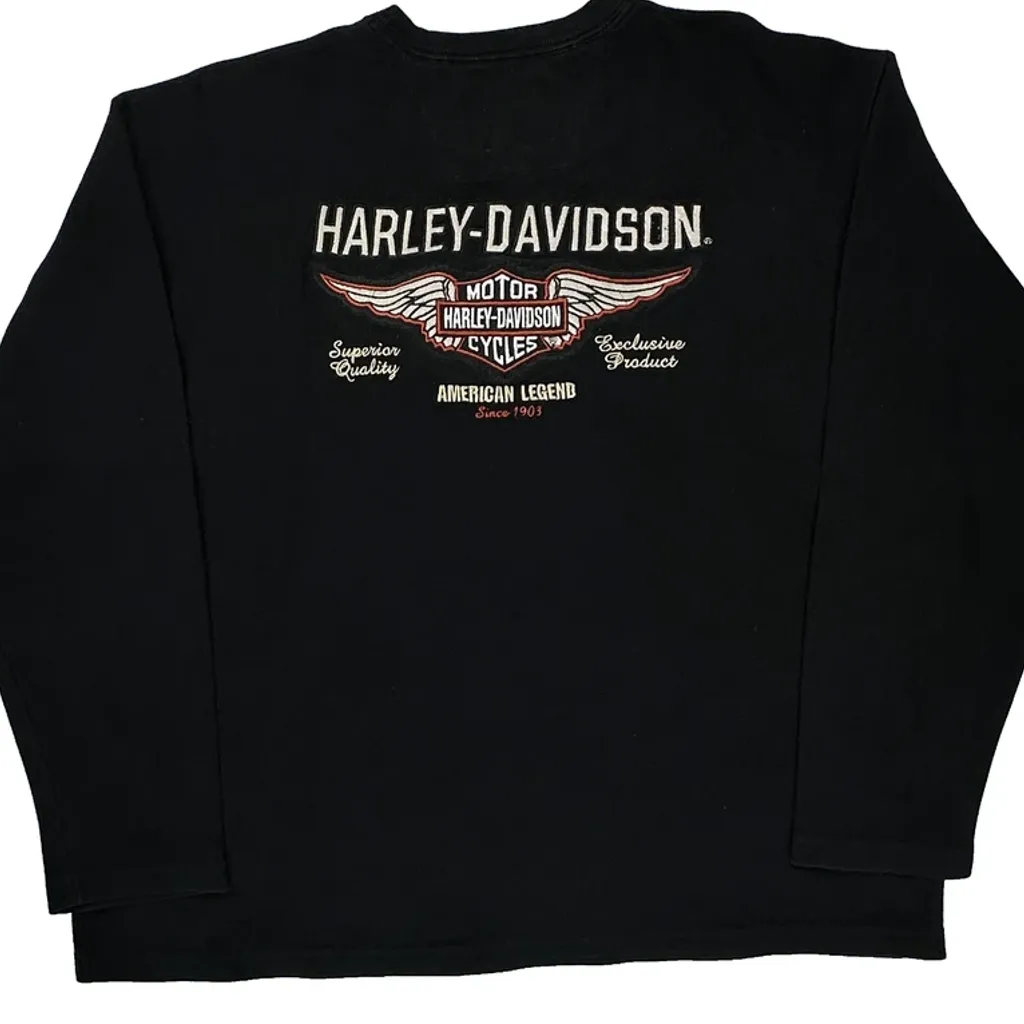 Harley Davidson Henley Long Sleeve T-Shirt - XL Black Cotton - Image 7