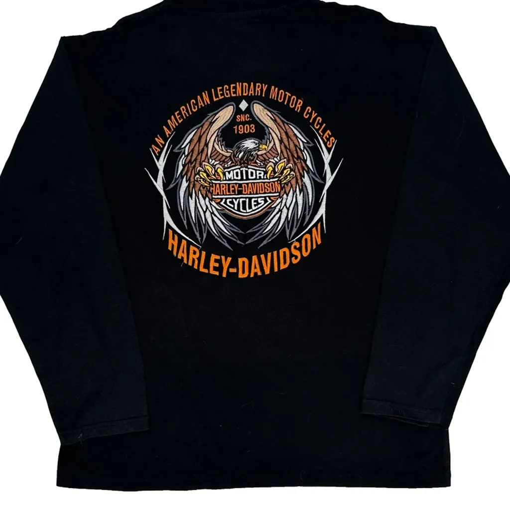 Harley Davidson Graphic Long Sleeve T-Shirt - XL Black Cotton - Image 7