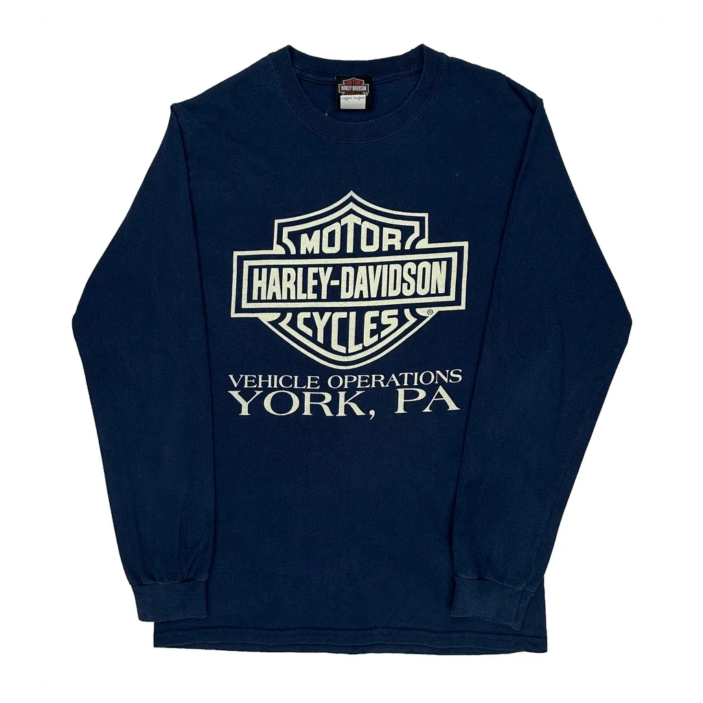 Harley Davidson Long Sleeve T-Shirt - Small Blue Cotton